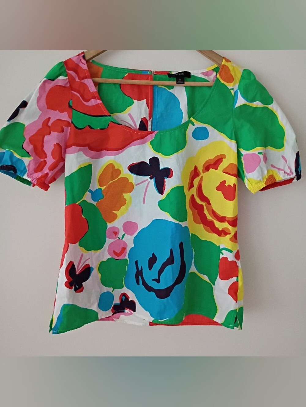 J Crew Ratti Jardin Top Floral Garden Artsy Boho Romantic Puff Sleeve Hawaii - Picture 2 of 8